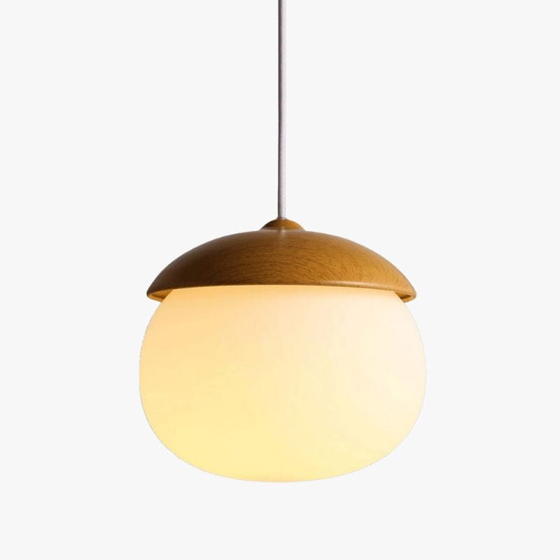 Modern LED Pendant Light with Round Wood Shade D Norenza