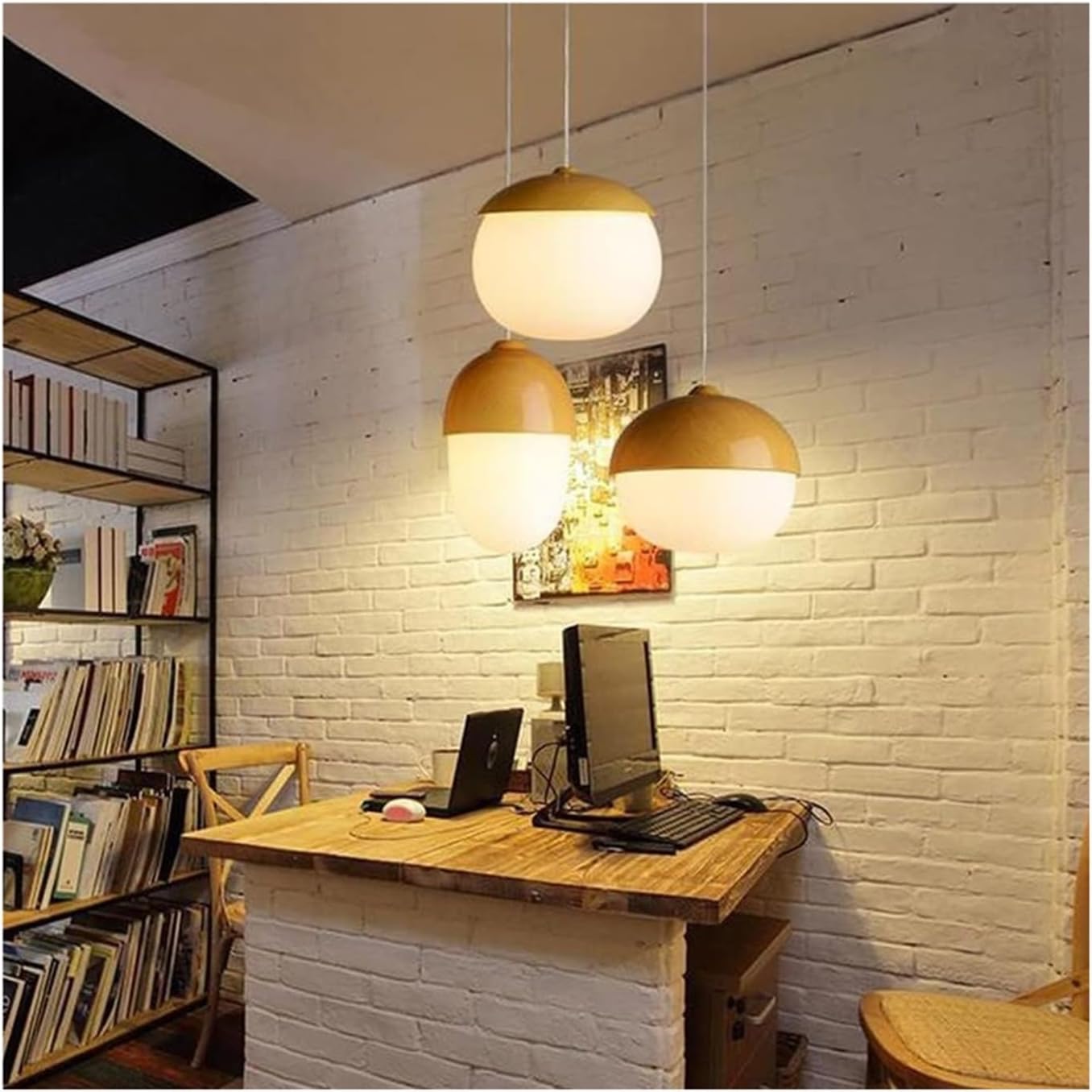Modern LED Pendant Light with Round Wood Shade Norenza