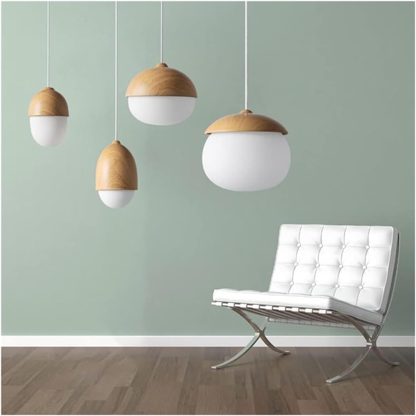 Modern LED Pendant Light with Round Wood Shade Norenza