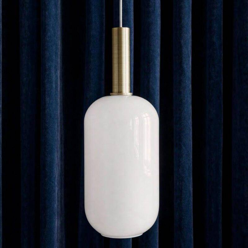 Modern LED Pendant Light with White Oval Shade and Gold Metal Loft Design Norenza