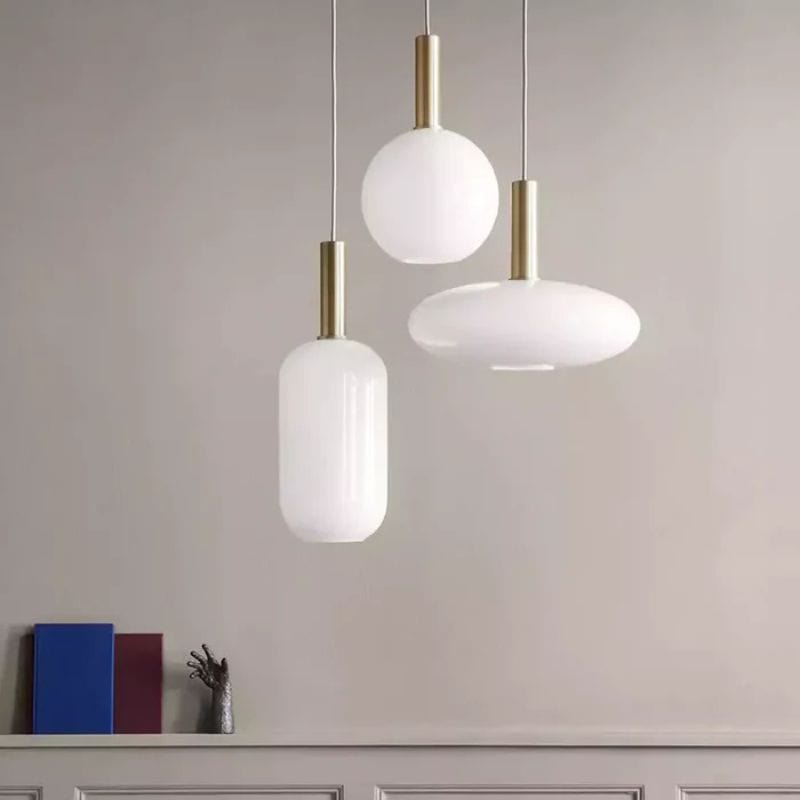 Modern LED Pendant Light with White Oval Shade and Gold Metal Loft Design Norenza