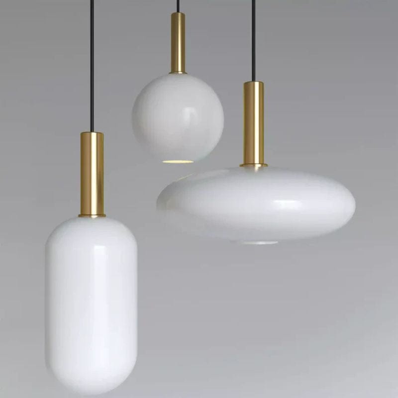 Modern LED Pendant Light with White Oval Shade and Gold Metal Loft Design Norenza