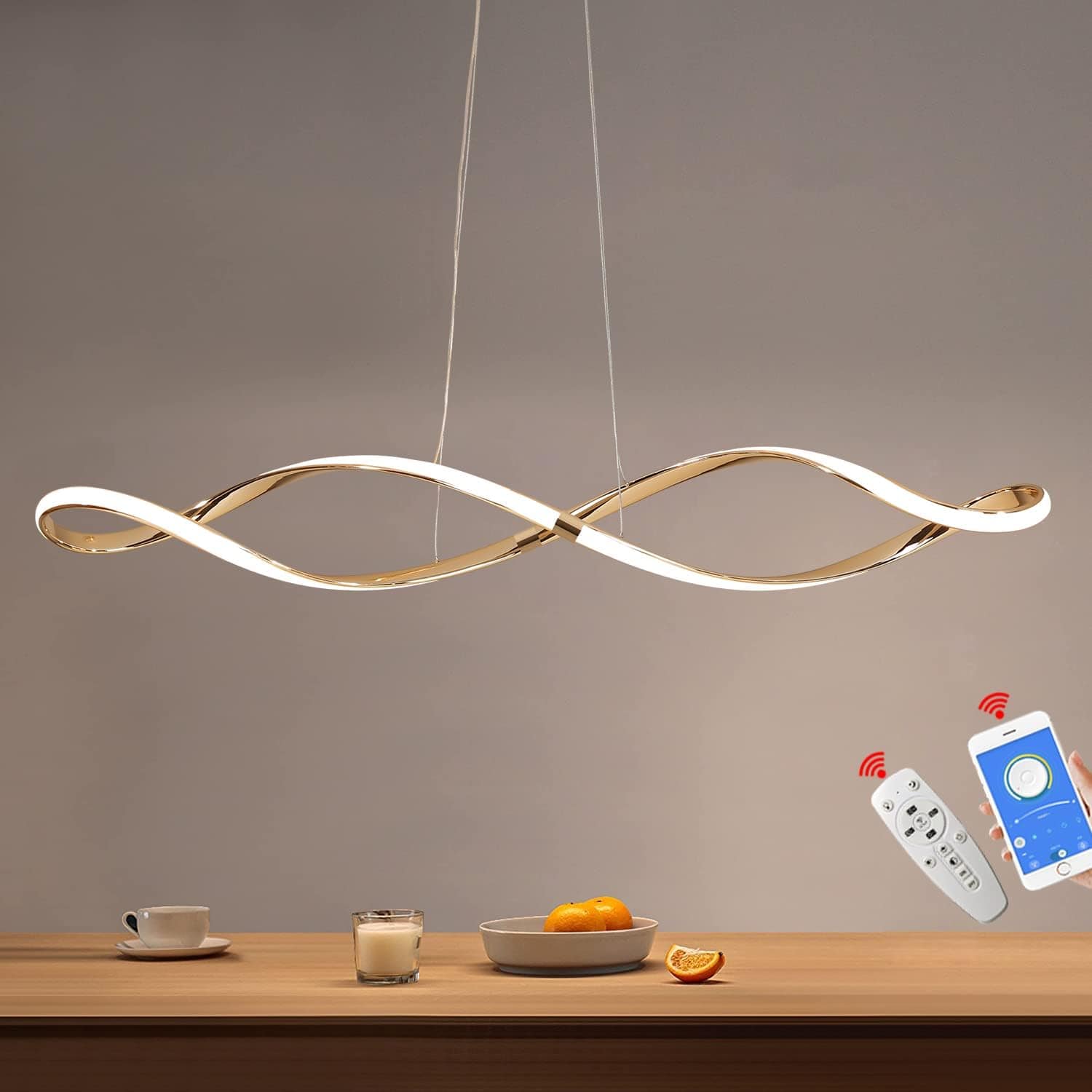 Modern LED Suspension Chandelier with Remote/App Control Gold Norenza