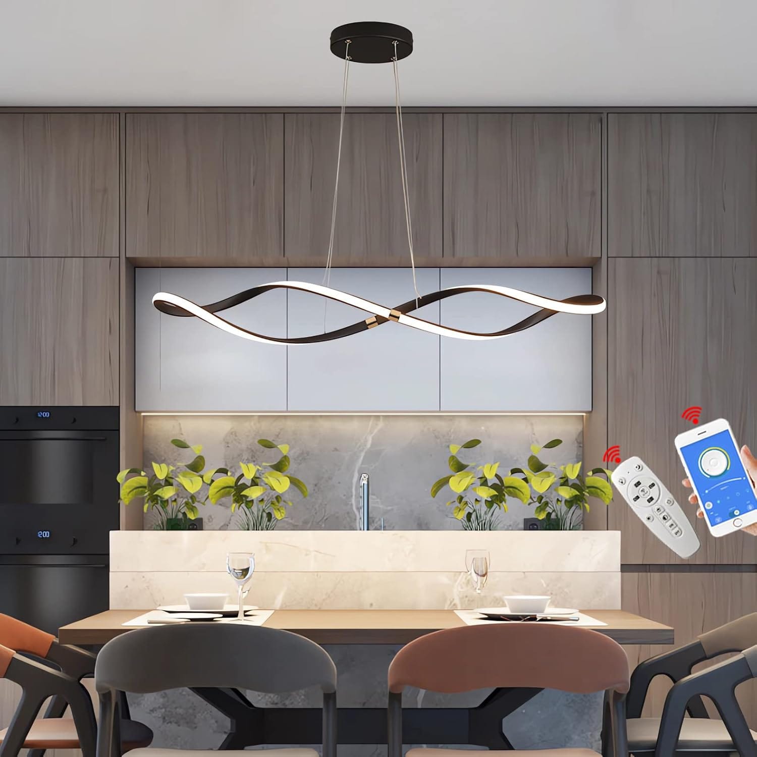 Modern LED Suspension Chandelier with Remote/App Control Norenza