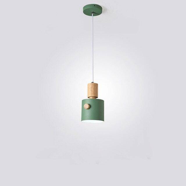 Modern LED Suspension Light with Colorful Nordic Wood Shade Green Norenza