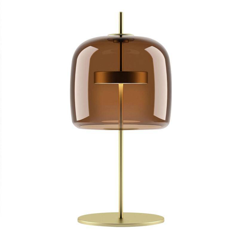 Modern LED Table Lamp with Gold Metal and Vintage Glass Shade Norenza
