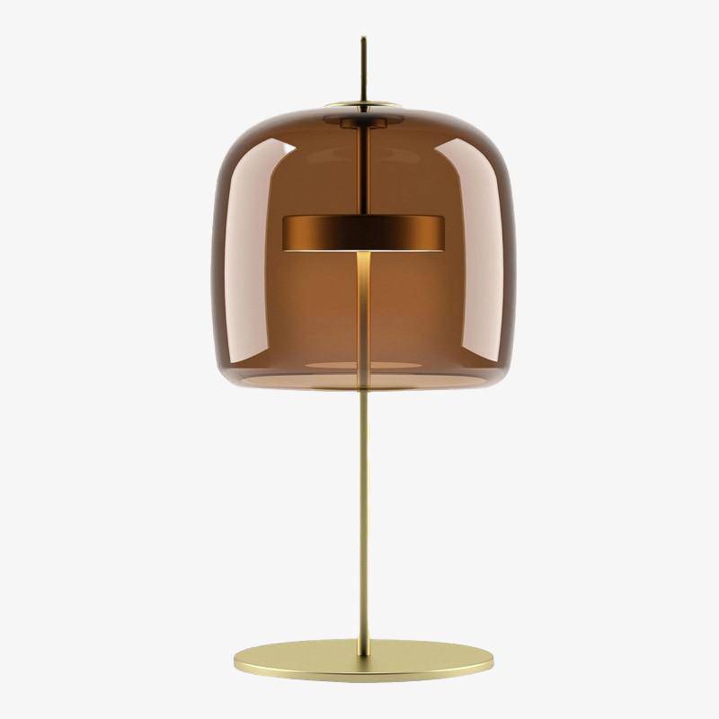 Modern LED Table Lamp with Gold Metal and Vintage Glass Shade Norenza