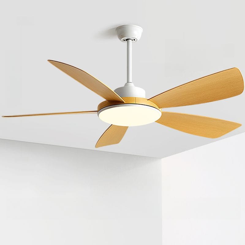 Modern Low Profile Ceiling Fan with LED Light and Remote Control Natural Wood Norenza