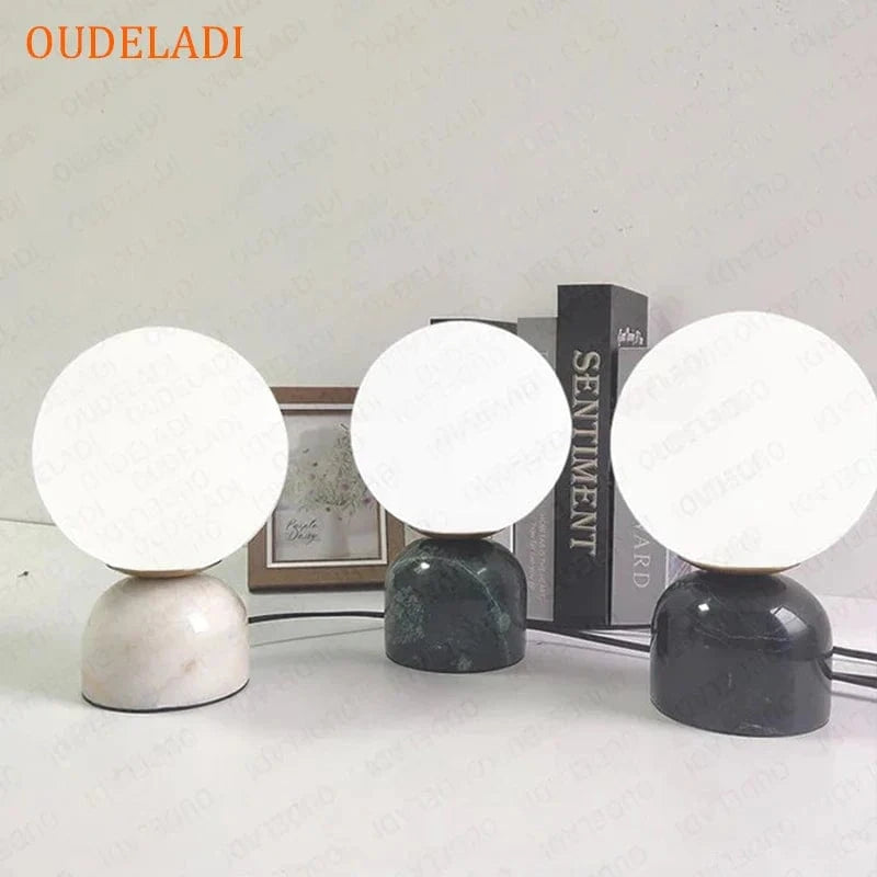 Modern Marble LED Desk Lamp with Glass Orb Norenza