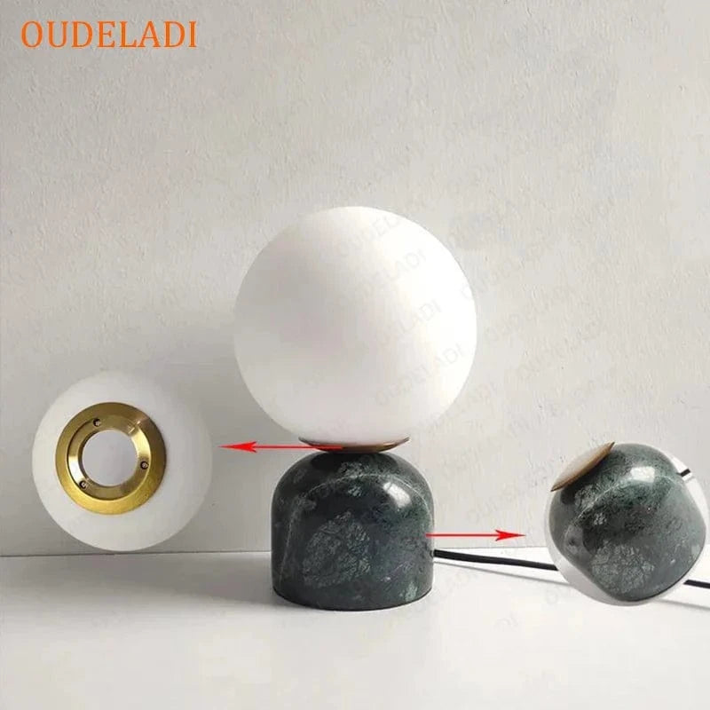 Modern Marble LED Desk Lamp with Glass Orb Norenza