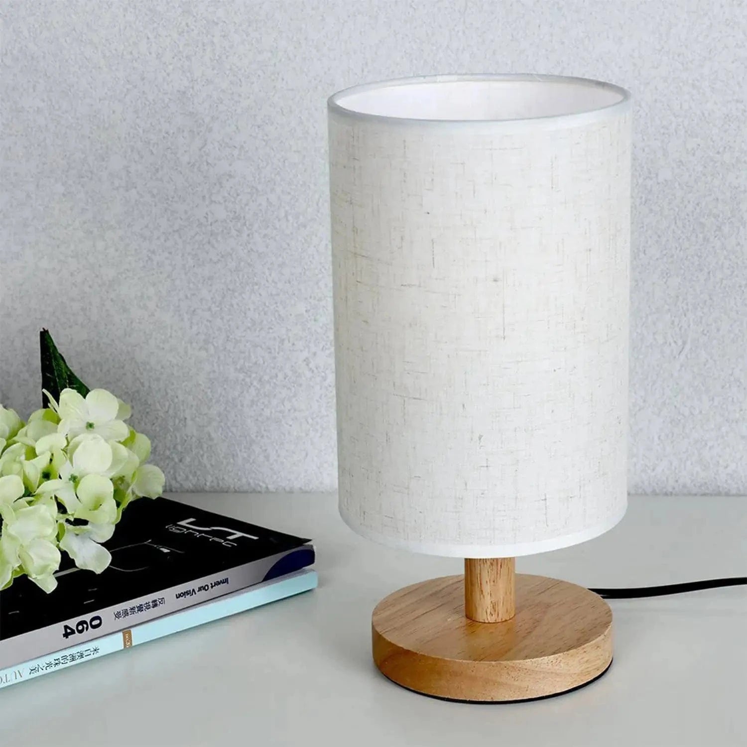 Modern Minimalist LED Desk Lamp with Fabric and Wood USB White Norenza