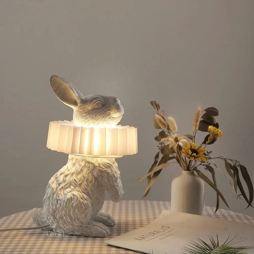 Modern Nordic Decorative Resin Rabbit Bedside Lamp White Norenza