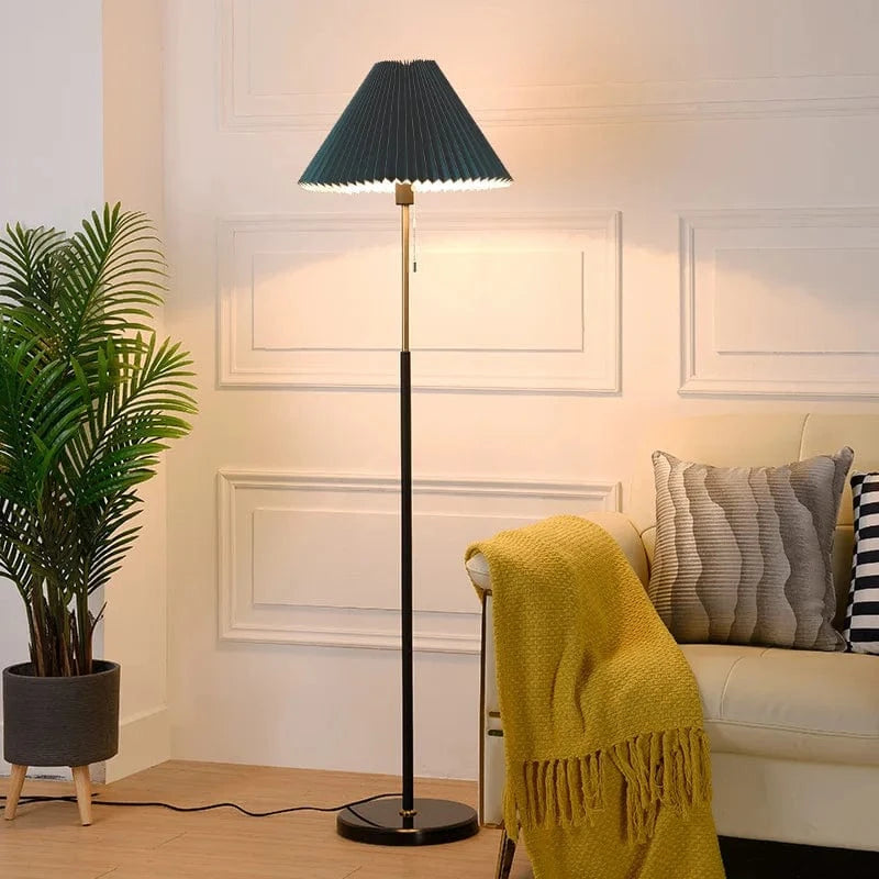 Modern Nordic LED Floor Lamp in Marble and Pleated Fabric Black Norenza