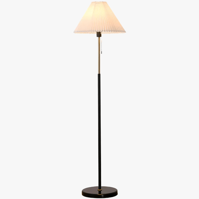 Modern Nordic LED Floor Lamp in Marble and Pleated Fabric White Norenza
