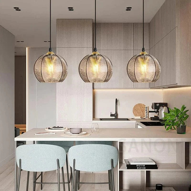 Modern Nordic Striped Glass Pendant Light for Dining Room, Kitchen Island, and Home Décor Gray Norenza
