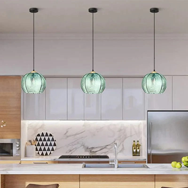 Modern Nordic Striped Glass Pendant Light for Dining Room, Kitchen Island, and Home Décor Green Norenza
