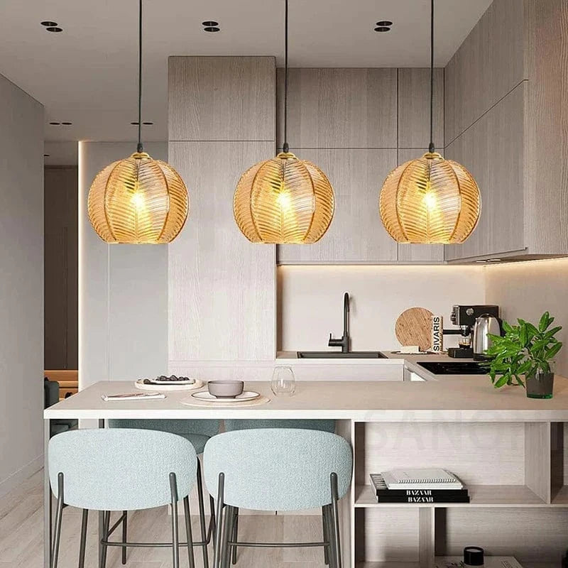 Modern Nordic Striped Glass Pendant Light for Dining Room, Kitchen Island, and Home Décor Orange Norenza