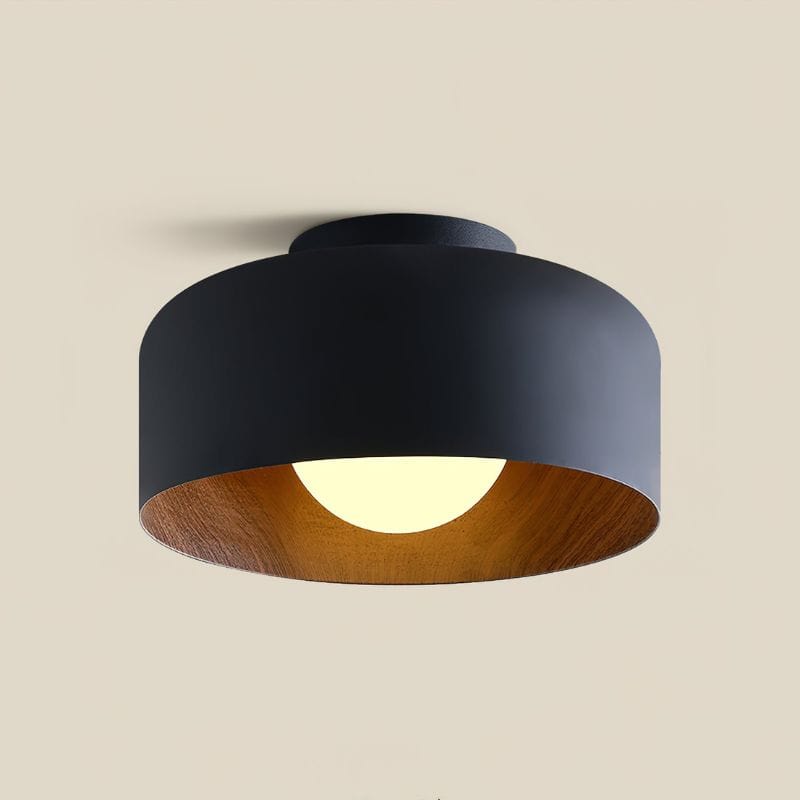 Modern Nordic Walnut Wood Textured LED Ceiling Light for Bedroom, Living Room, Kitchen Black Norenza