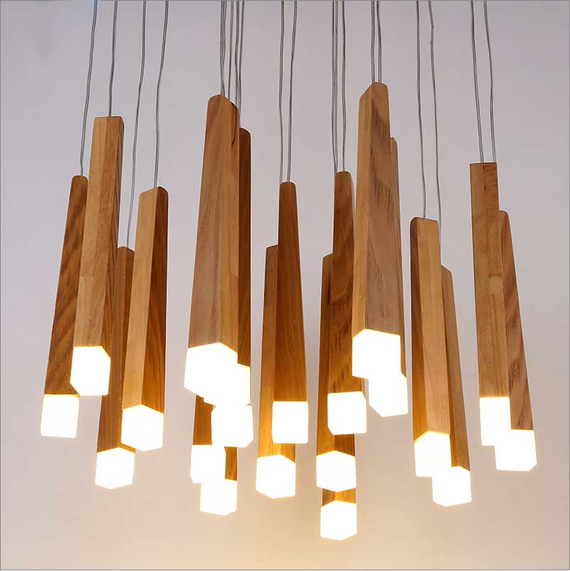 Modern Nordic Wooden Long Bar Suspension Light 12 lights Norenza