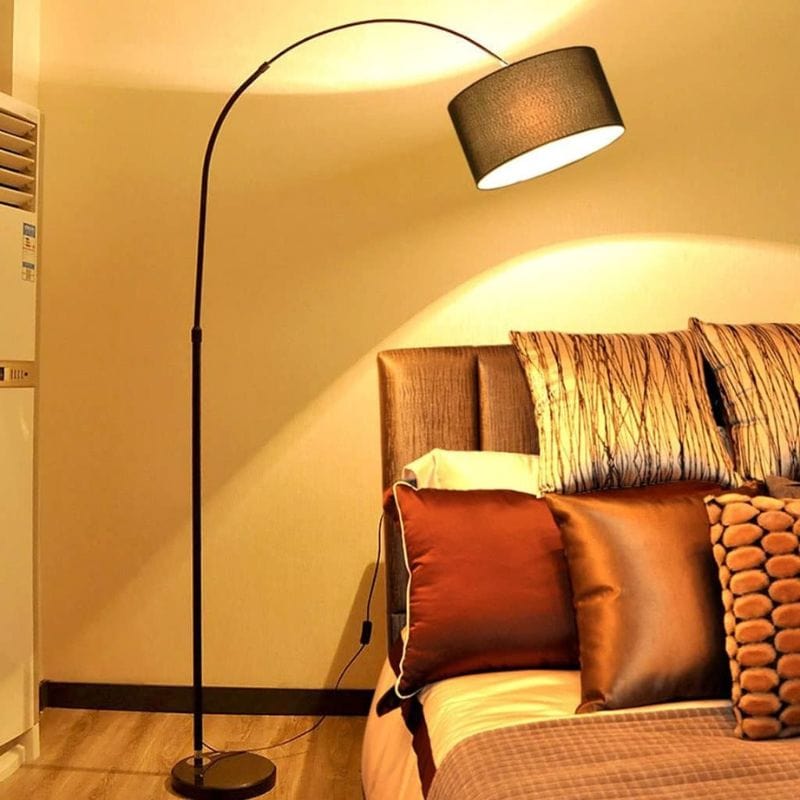 Modern Round Fabric Shade Floor Lamp Steel Norenza
