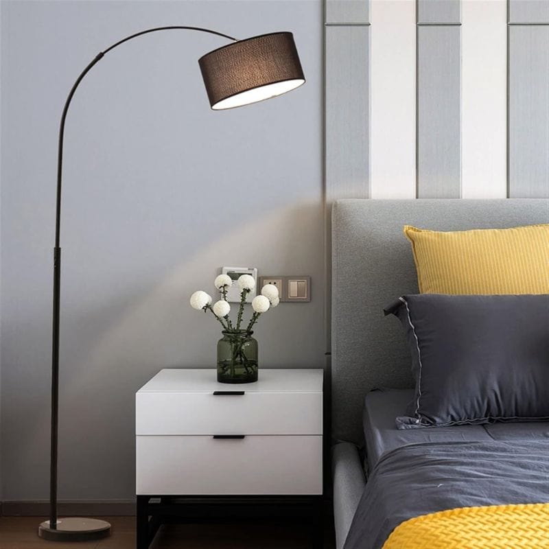 Modern Round Fabric Shade Floor Lamp Steel Norenza