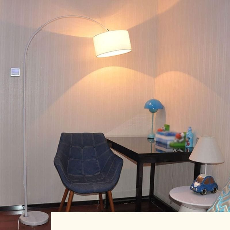 Modern Round Fabric Shade Floor Lamp Steel Norenza