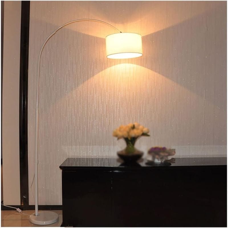 Modern Round Fabric Shade Floor Lamp Steel Norenza