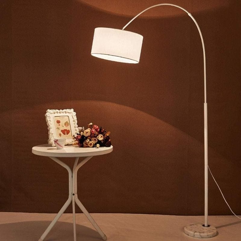 Modern Round Fabric Shade Floor Lamp Steel Norenza