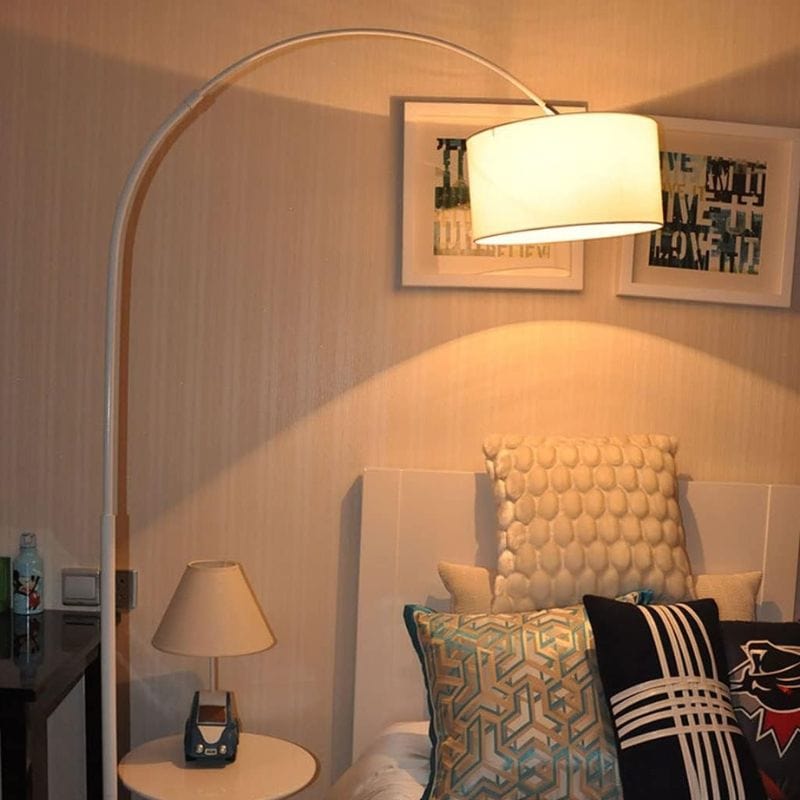 Modern Round Fabric Shade Floor Lamp Steel Norenza