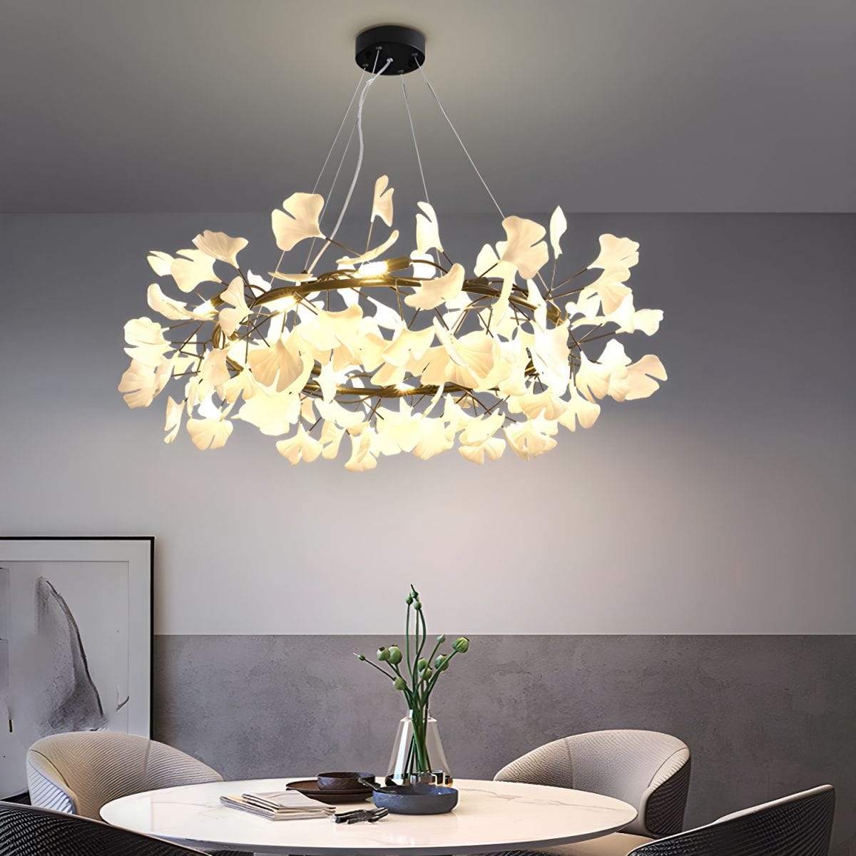 Modern Round Ginkgo Leaf LED Chandelier for Kitchen, Living Room, Dining Room, and Bedroom Norenza