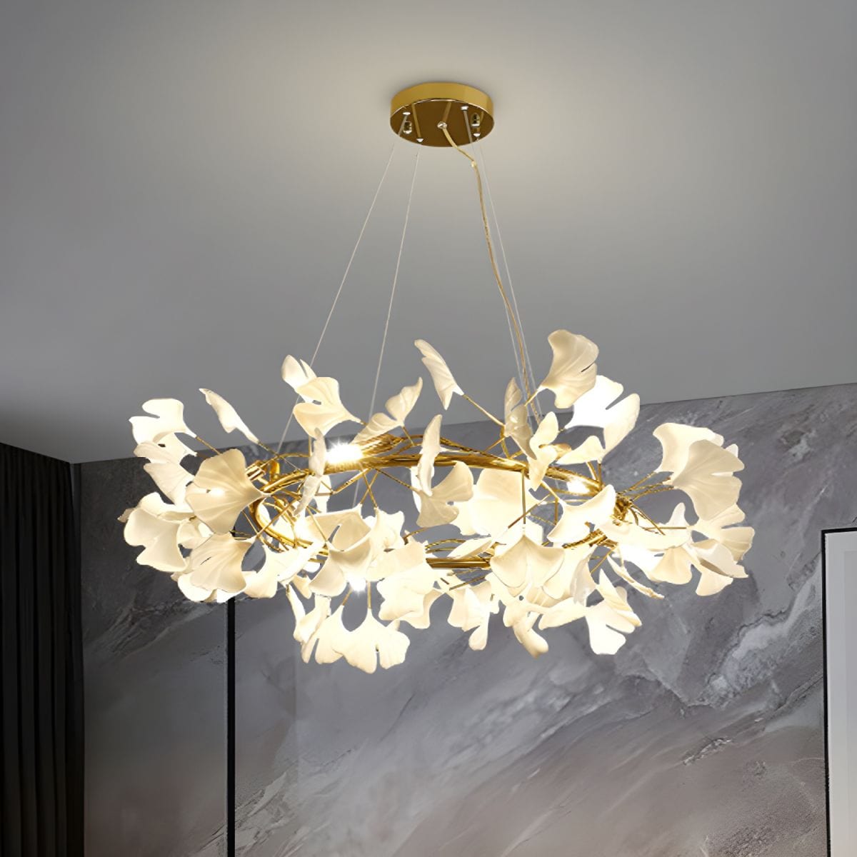 Modern Round Ginkgo Leaf LED Chandelier for Kitchen, Living Room, Dining Room, and Bedroom Norenza
