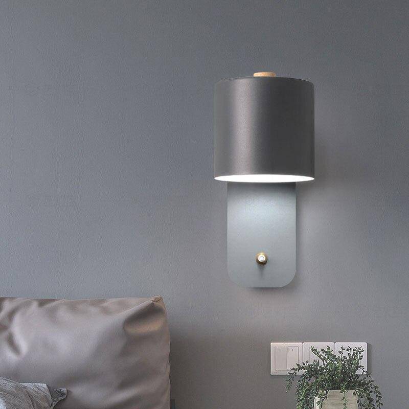 Modern Round LED Wall Sconce in Metal and Wood - Nordic Design Gray Norenza