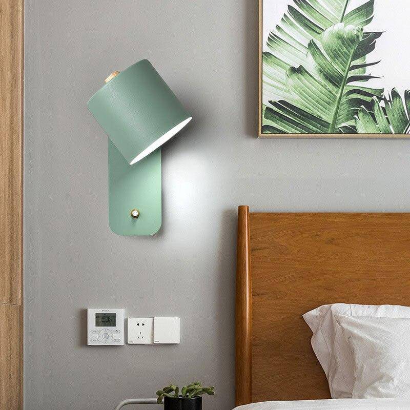 Modern Round LED Wall Sconce in Metal and Wood - Nordic Design Green Norenza