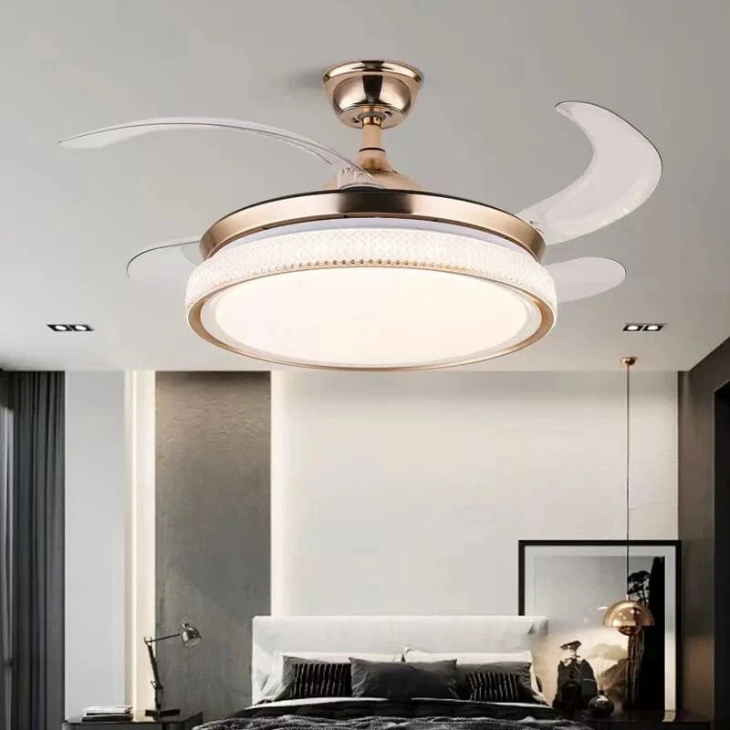 Modern Smart LED Ceiling Fan with Retractable Blades Gold Norenza