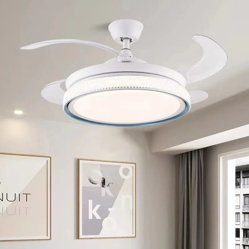 Modern Smart LED Ceiling Fan with Retractable Blades White Norenza