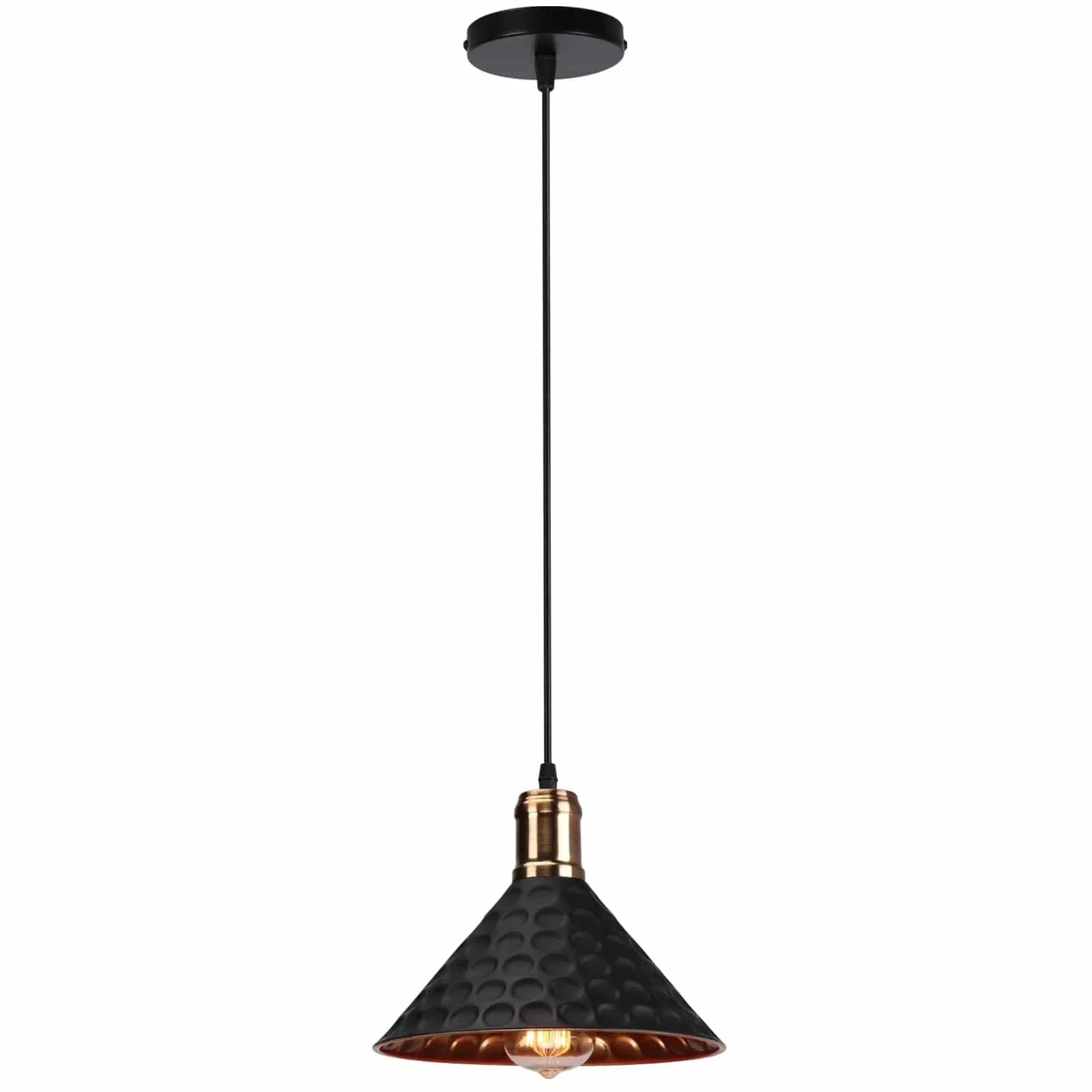 Modern Vintage LED Metal Cone Shade Ceiling Light Black Norenza
