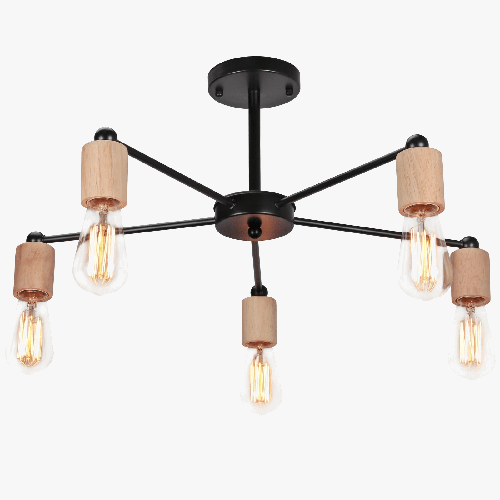 Modern Wood and Iron Sputnik Industrial Chandelier Black / 5 lights Norenza