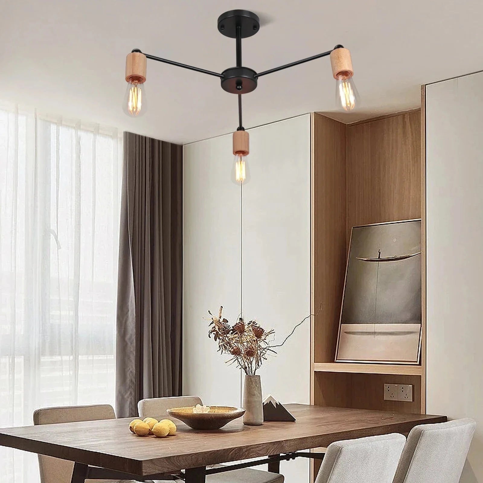 Modern Wood and Iron Sputnik Industrial Chandelier Norenza