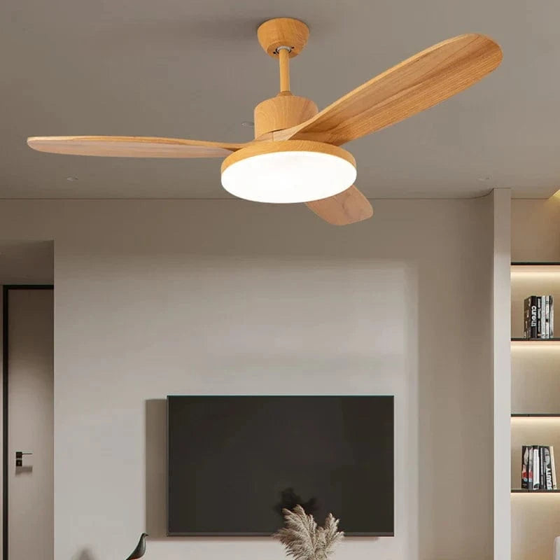 Modern Wood Ceiling Fan with LED Light and Remote Control Natural Wood Norenza