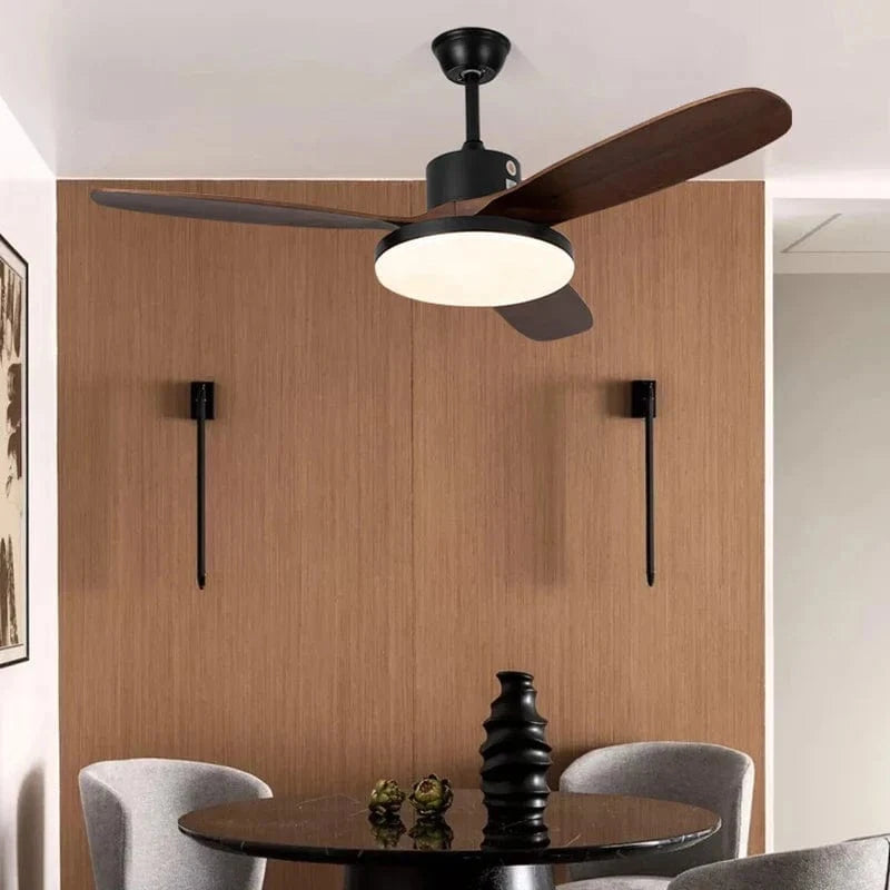 Modern Wood Ceiling Fan with LED Light and Remote Control Walnut Norenza