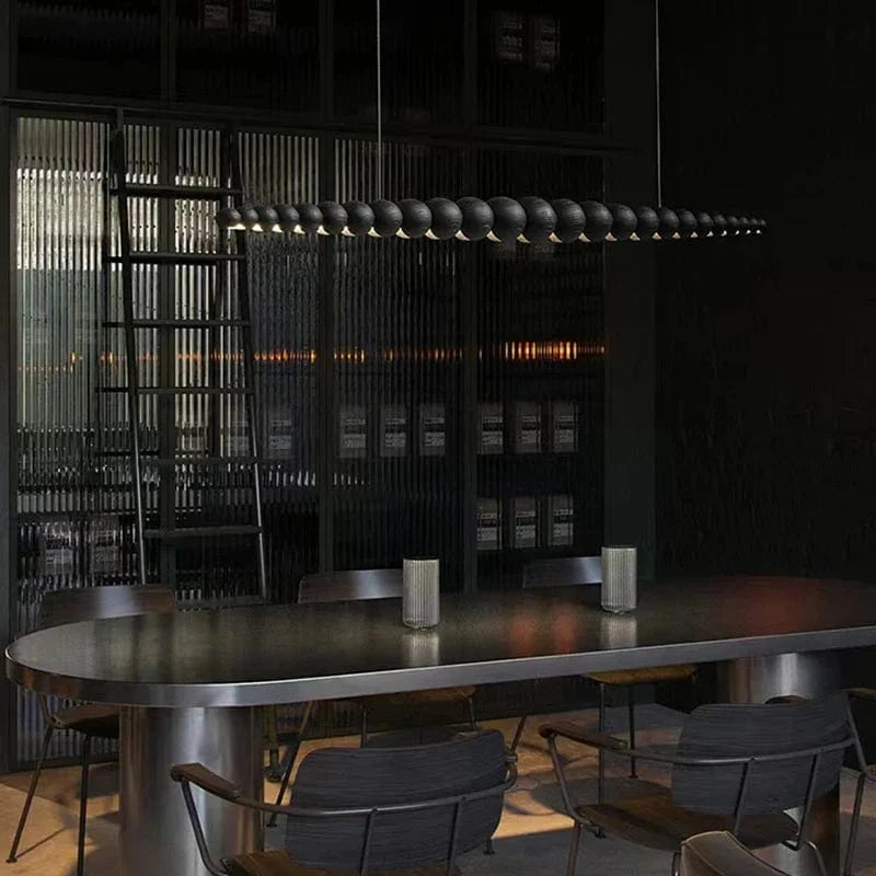 Modern Wooden Bead LED Linear Pendant Lights with Remote Control for Kitchen Island, Dining Room, Living Room, and Office Norenza