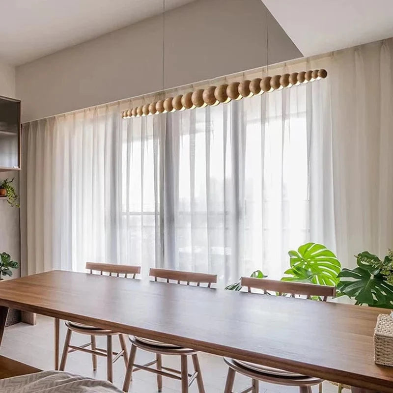 Modern Wooden Bead LED Linear Pendant Lights with Remote Control for Kitchen Island, Dining Room, Living Room, and Office Norenza