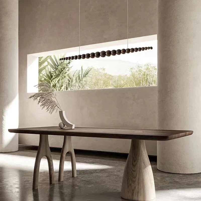 Modern Wooden Bead LED Linear Pendant Lights with Remote Control for Kitchen Island, Dining Room, Living Room, and Office Norenza