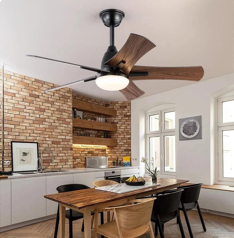 Modern Wooden Ceiling Fan with Remote Control and Light Black Norenza