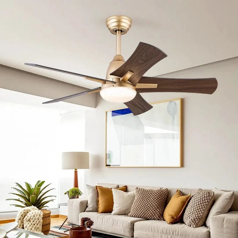 Modern Wooden Ceiling Fan with Remote Control and Light Gold Norenza