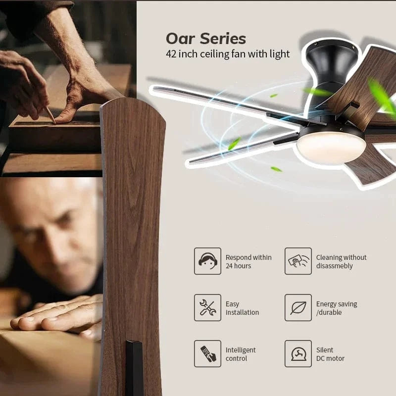 Modern Wooden Ceiling Fan with Remote Control and Light Norenza