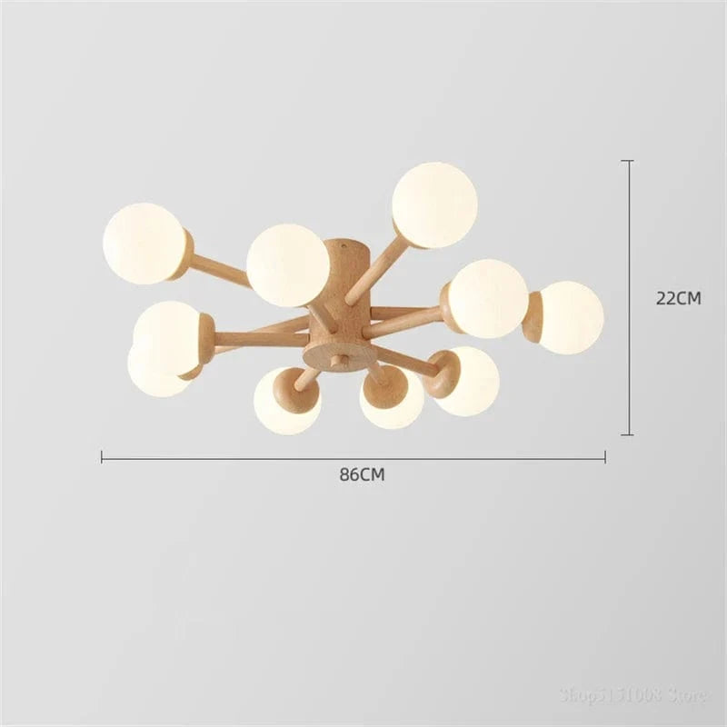 Modern Wooden Ceiling Light with Glass Ball Shade 10 lights Norenza