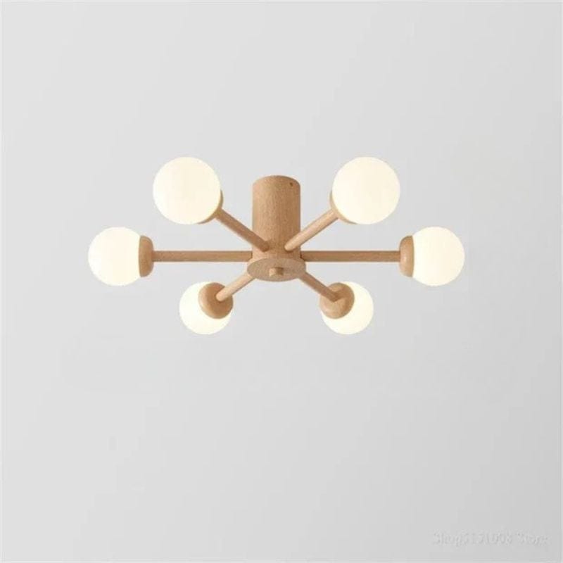 Modern Wooden Ceiling Light with Glass Ball Shade 6 lights Norenza