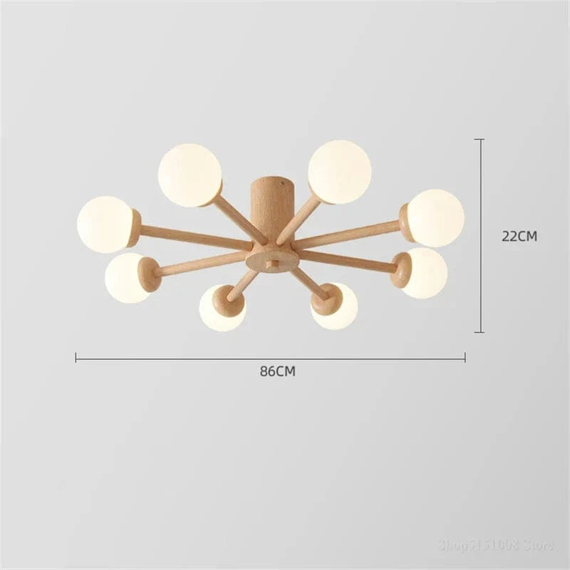 Modern Wooden Ceiling Light with Glass Ball Shade 8 lights Norenza
