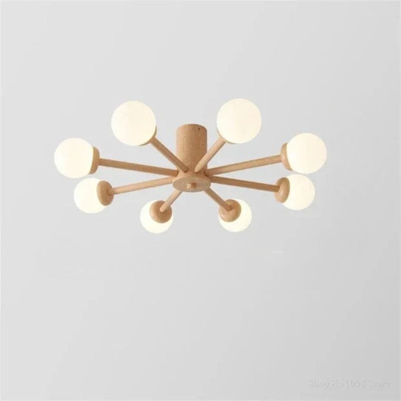 Modern Wooden Ceiling Light with Glass Ball Shade 8 lights Norenza